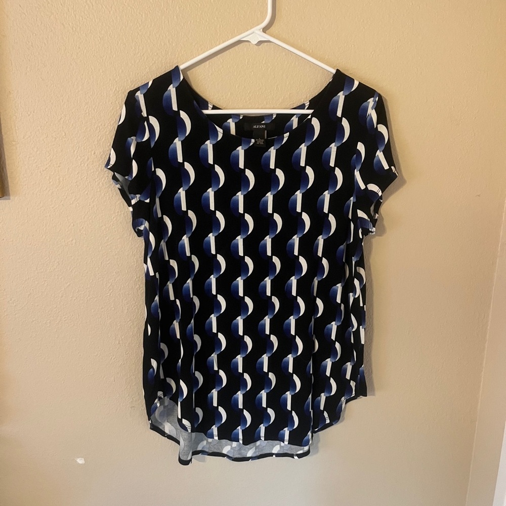 Alfani Ombré Circle Black/Blue/White Women's Blouse Size L